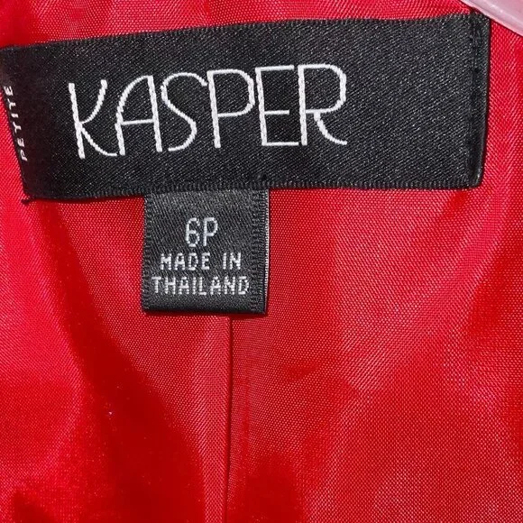 Kasper Blazer Women 6P Red Open Front Lined Shoulder Pads Preppy Office Holiday - Picture 3 of 8